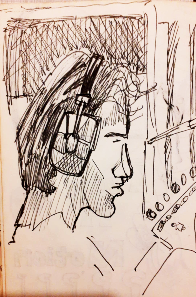 Alan Murphy in the studio - Never For Ever sessions 1979 - sketch by Brian Bath