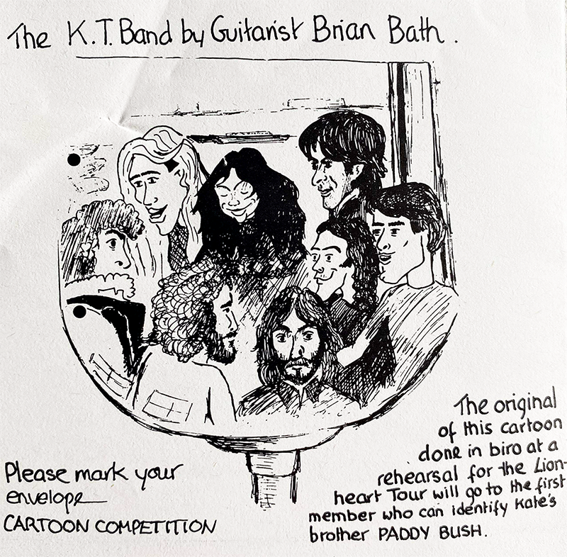 Brian Bath sketch of Kate and the Lionheart Tour band - from the Kate Bush Club Magazine Issue #1 1979