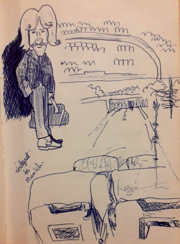 Brian Bath on tour with Kate in Europe! Sketch by Brian - 1979