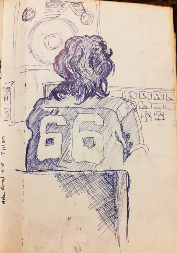 Jon Kelly at Abbey Road Studios - January 17th 1980 - sketch by Brian Bath