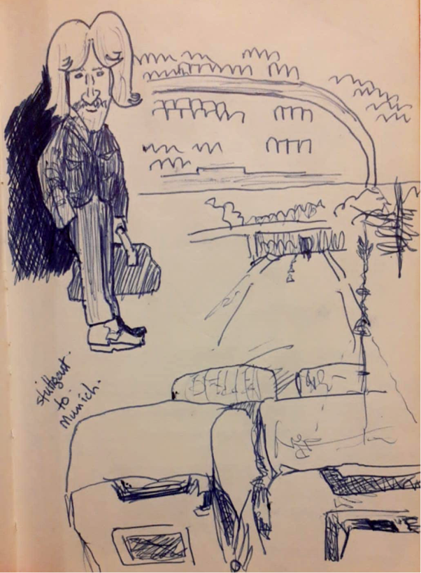 Brian Bath on tour with Kate in Europe! Sketch by Brian – 1979