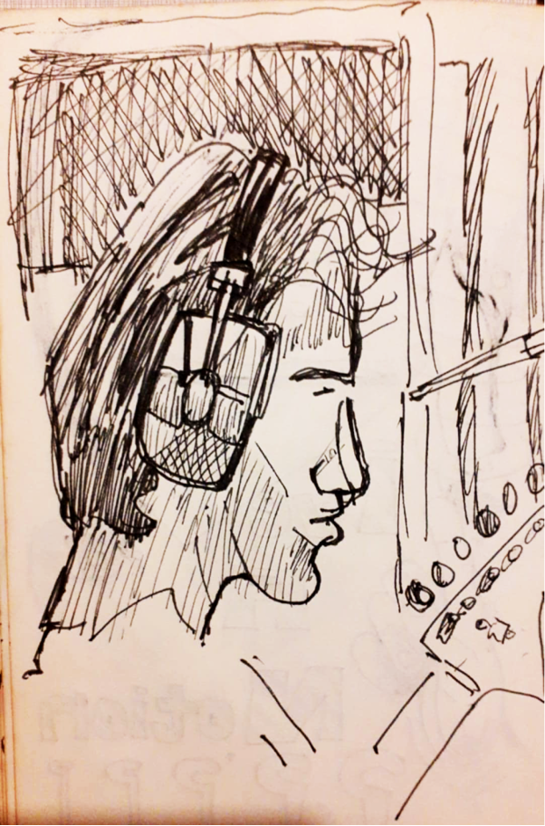 Alan Murphy in the studio – Never For Ever sessions 1980 – sketch by Brian Bath