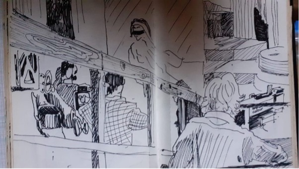 Kate performs Egypt at the BBC 1979 – sketch courtesy of Brian Bath