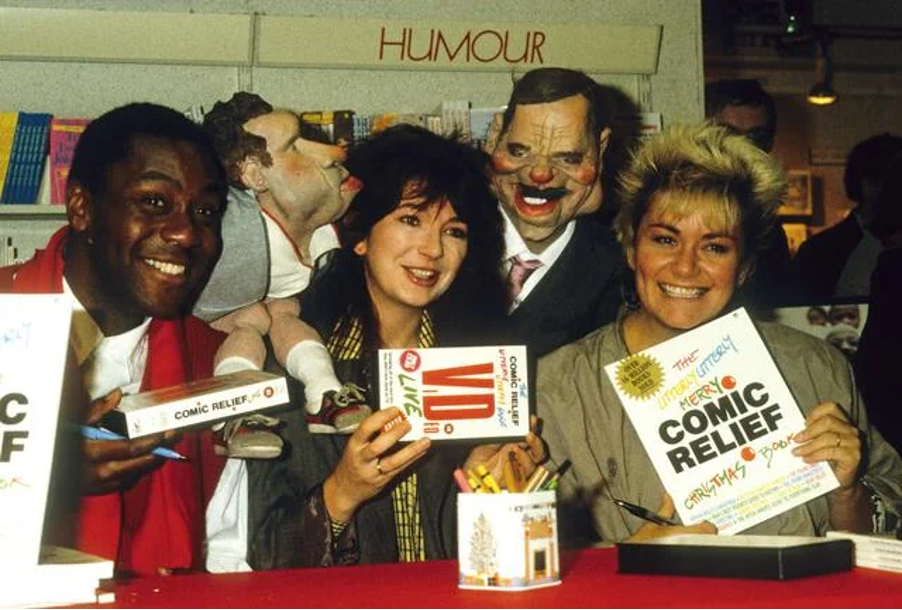 Kate promoting Comic Relief with Lenny Henry and Dawn French (1986)