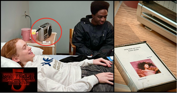 Set photo from Stranger Things Season 5 – showing Hounds of Love cassette tape