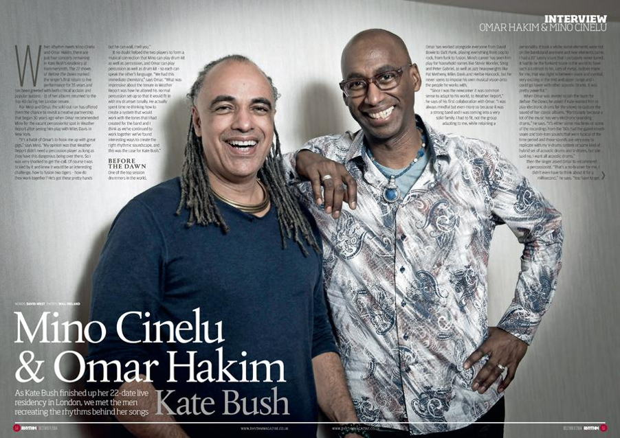 Percussionist Mino Cinélu and drummer Omar Hakim featured in Rhythm Magazine, 2014