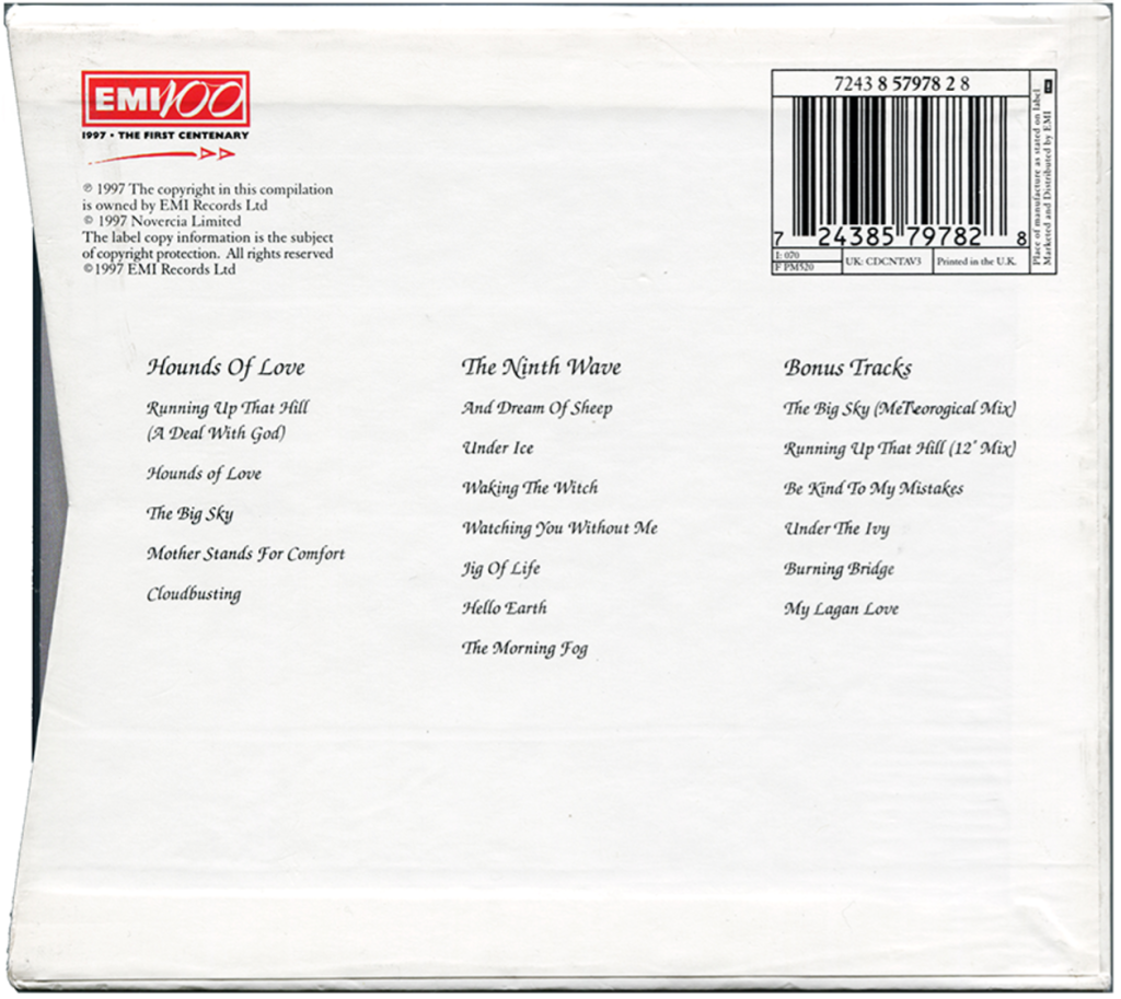 EMI 100 Centenary  Hounds of Love CD - back of slipcase